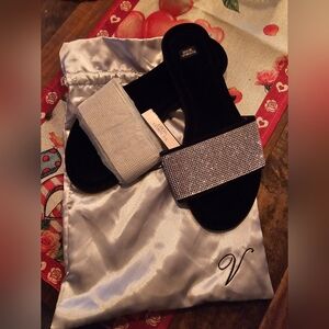 VICTORIA SECERT BLACK AND SILVER SLIDES NWT SIZE LARGE